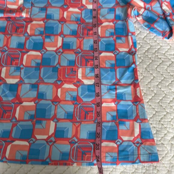 J.McLaughlin Catalina Cloth 3/4 Sleeve Geometric Print Coral Blue Top Size M - Picture 9 of 11